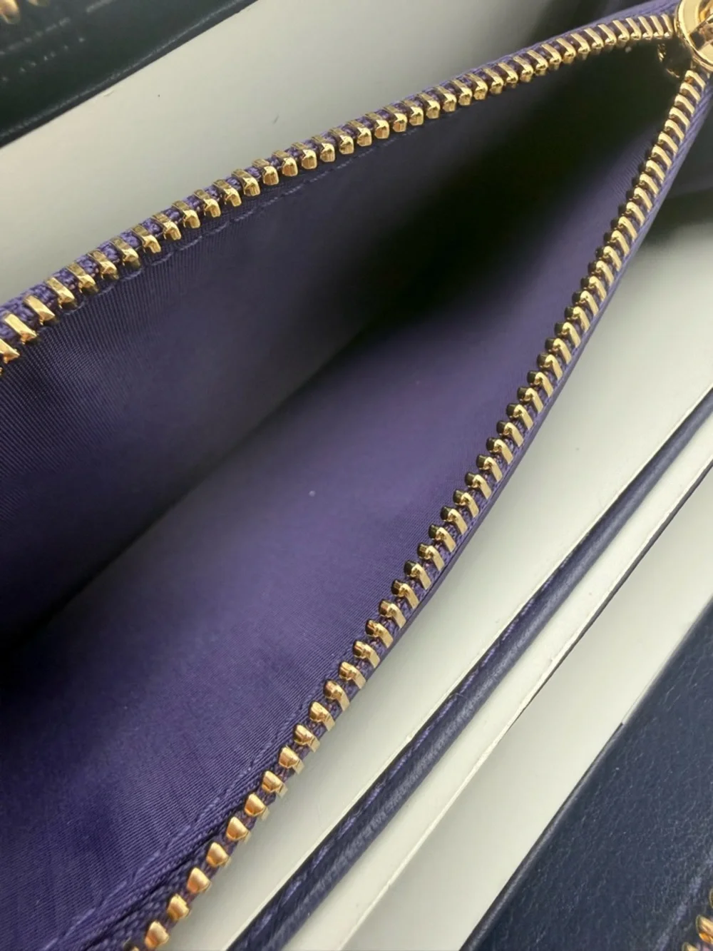 Dior Patent Quilted Zip Wallet in Deep Purple with Gold Charms